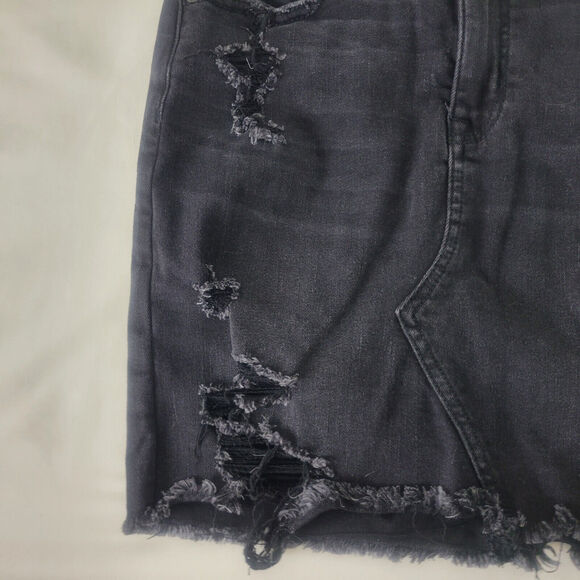 American Eagle Denim Mini‎ Skirt Womens 00 Charcoal Destroyed Raw Hem Distressed - Picture 11 of 15